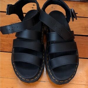 Dr. Martens Black Leather Platform Strappy Sandals